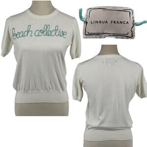 Lingua Franca Cashmere Blend S/S Sweater Womens Sz S Embroidered Beach Collectiv
